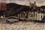 View at Dolce Acqua with the Borgho Antico the bridge over the Nervia and the Doria Castle Postcard renoir
